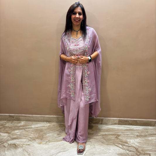 Aarna Lavender Drape Three Piece Set