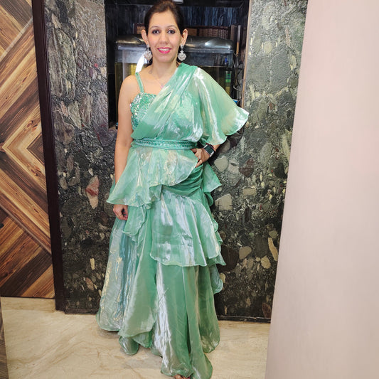 Organza Ruffle Drape Saree