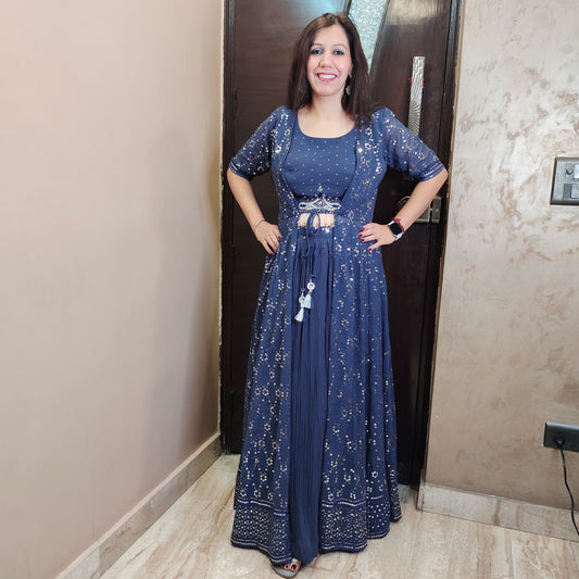 Crop Top Skirt with Sequence Jacket