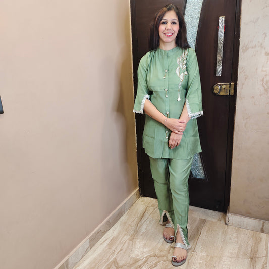 Muslin embroidered Co-ord Set