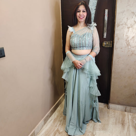 One Shoulder Crop Top Skirt