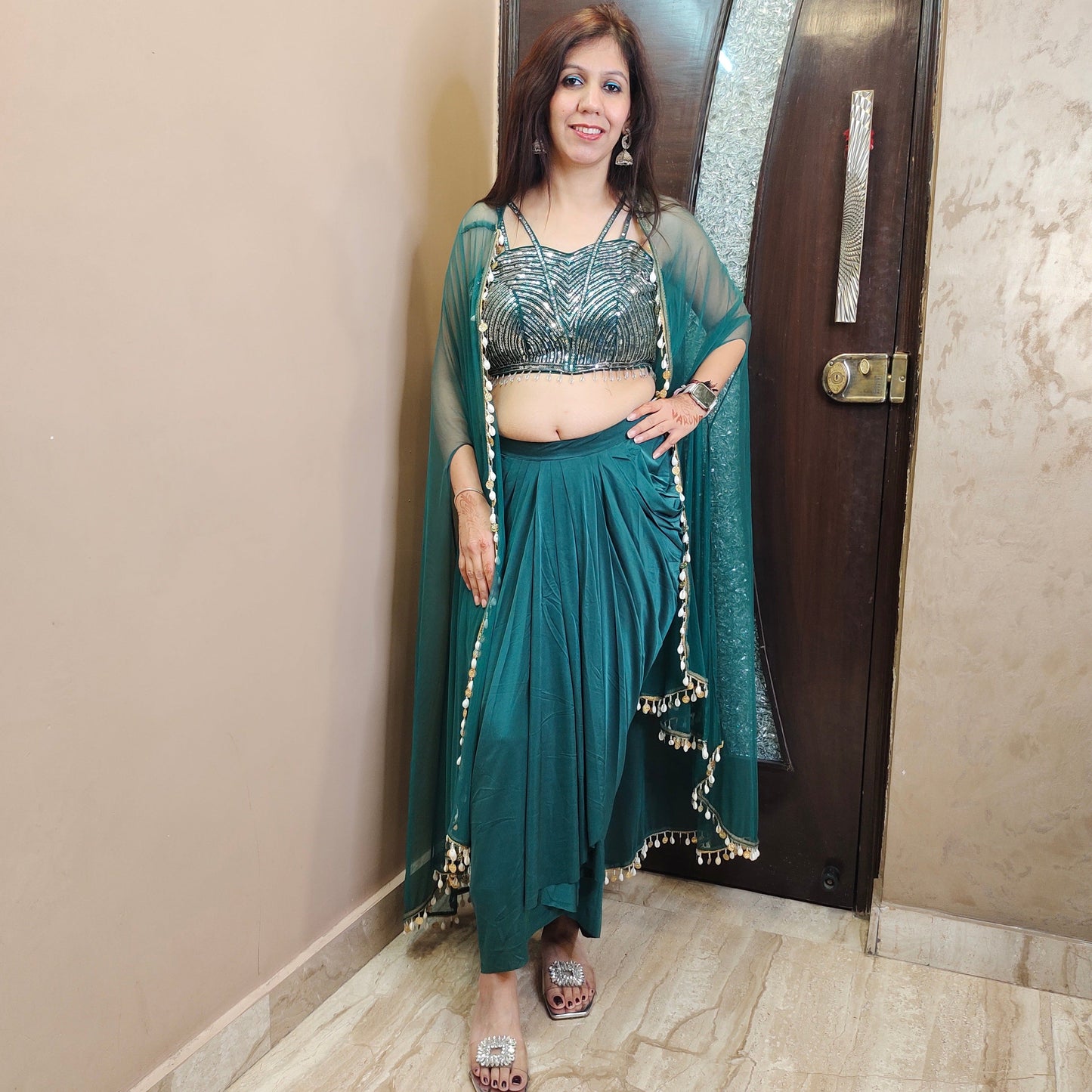 Rutba Bottle Green Cape Set