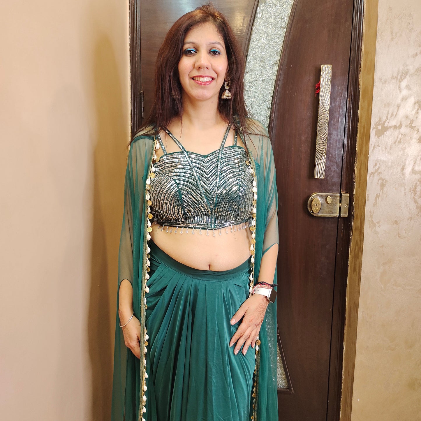 Rutba Bottle Green Cape Set