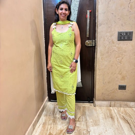Lime Bliss Cotton Kurti Set